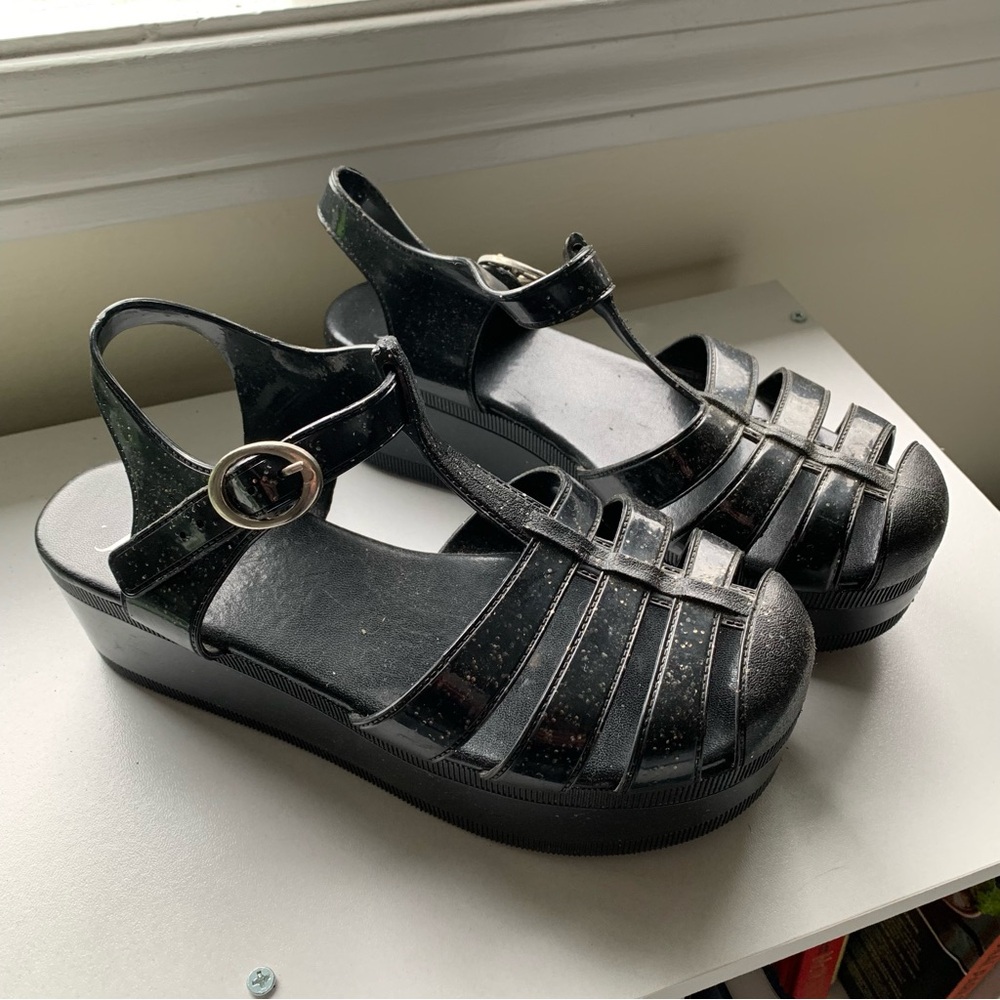 Black Women's Platform Jelly Sandals